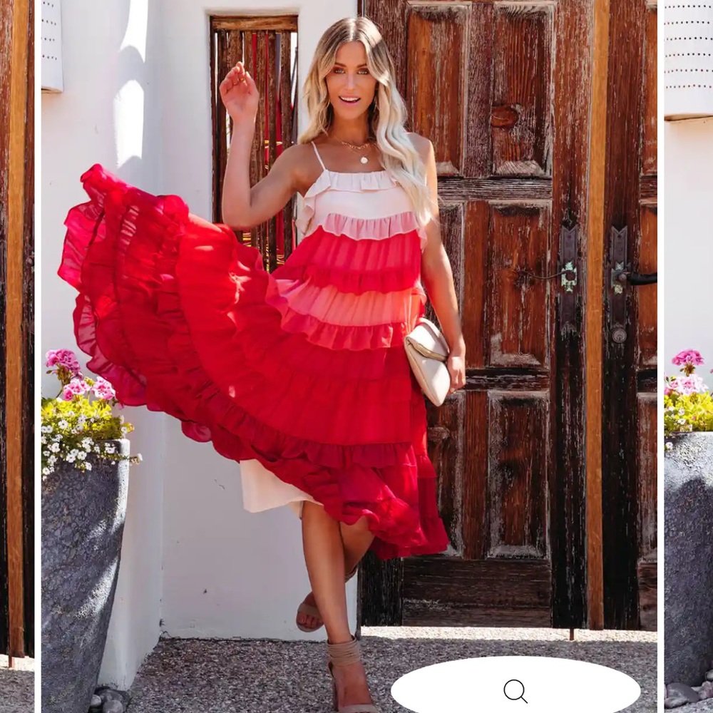 Cherry Bloom Ruffle Tiered Midi Dress